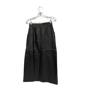 Begedor Beged-Or Womens Midi Skirt Suede Leather Sz 6 Black Back slit Vintage